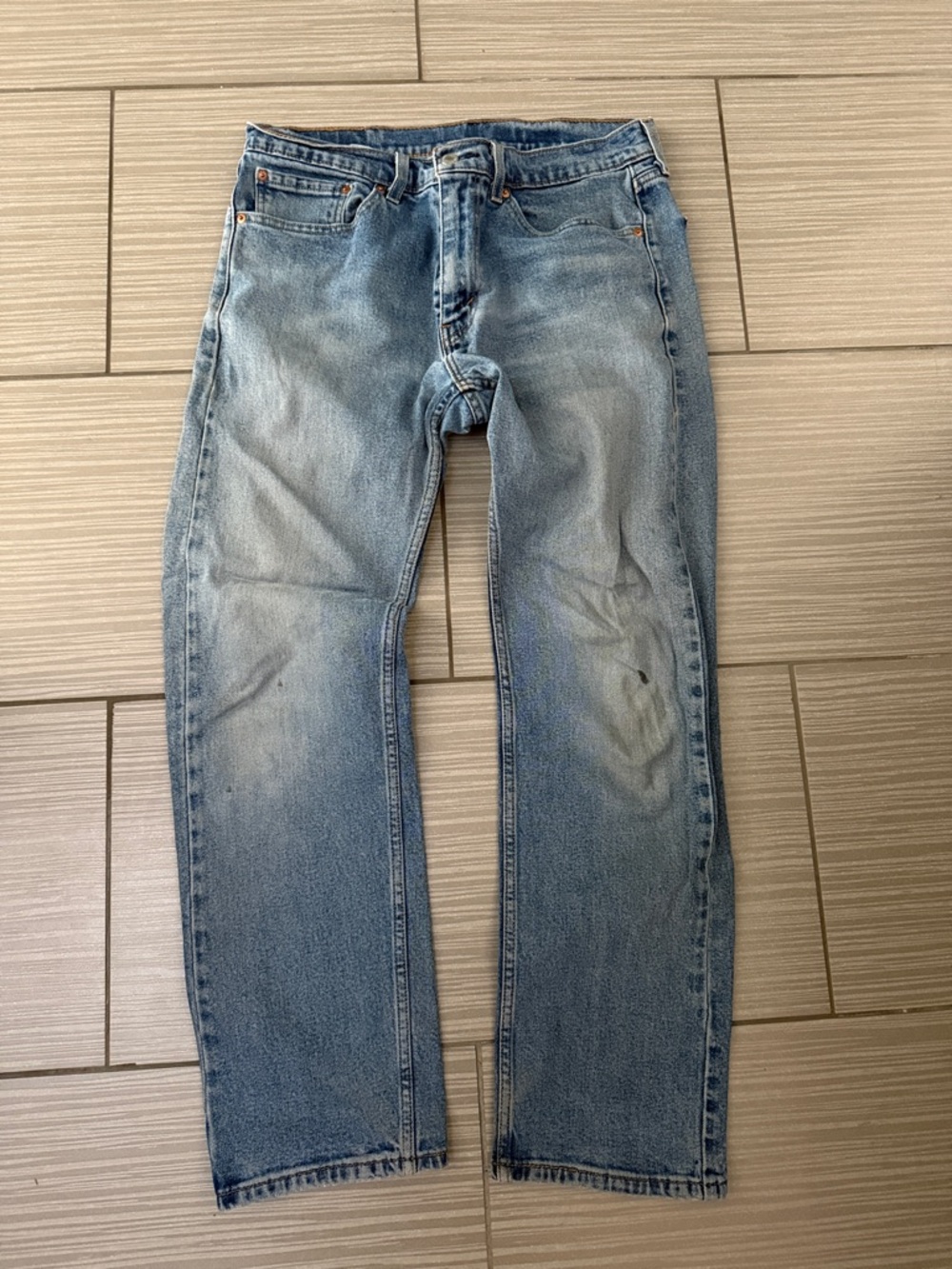 Levi's 505 Men's Faded Light Blue Straight Jeans - minor stains - 32x30